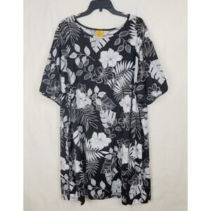 Ruby Rd black and white floral liquid knit dress Size 3X Tropical Feminine